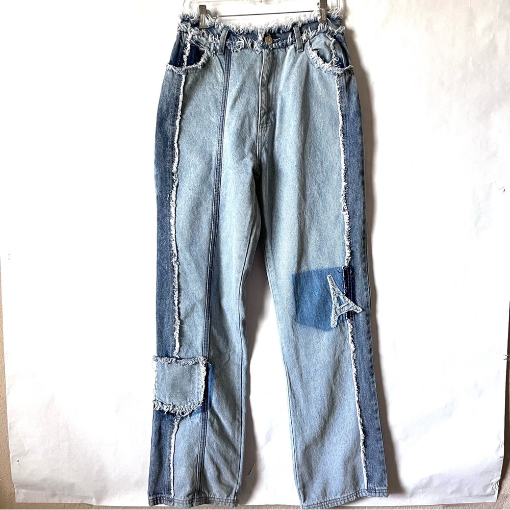 MANIERE DE VOIR WOMENS SZ‎ 6 DISTRESSED PANEL EIFFEL BOYFRIEND JEANS MID BLUE
